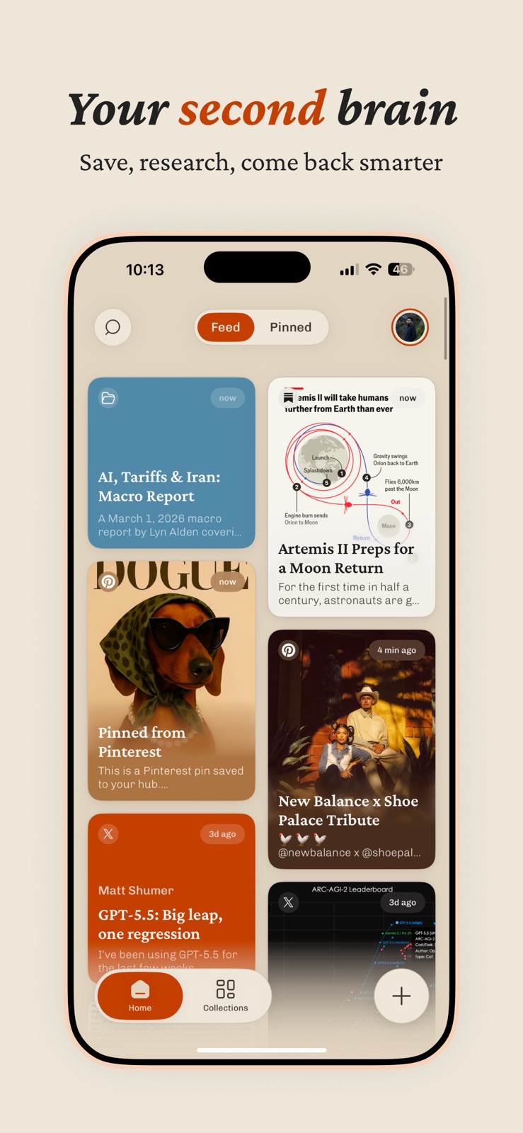 ClawKeep feed with saved links, images and notes