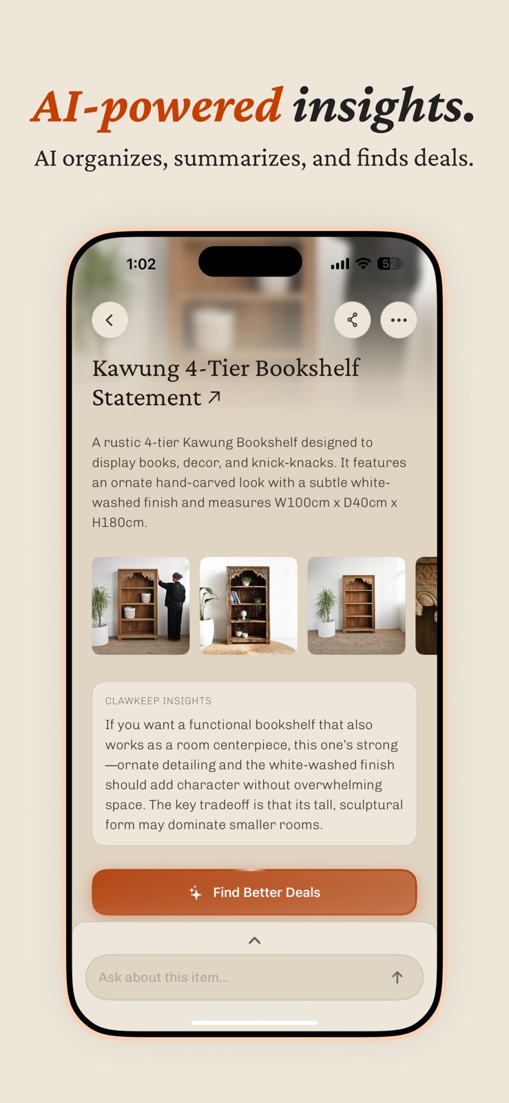 AI summary, insights and chat for a saved item in ClawKeep