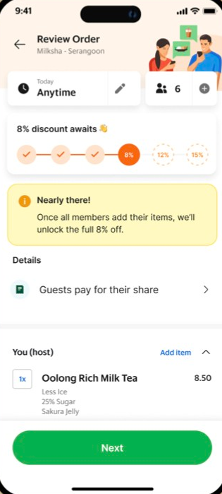 Review order screen explains the requirement to unlock the full discount