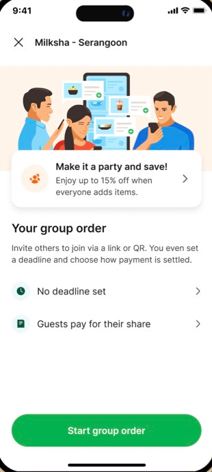 Starting a group order and inviting friends
