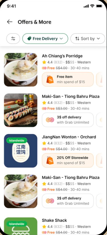 Updated listing with larger food images and dedicated promotion highlights